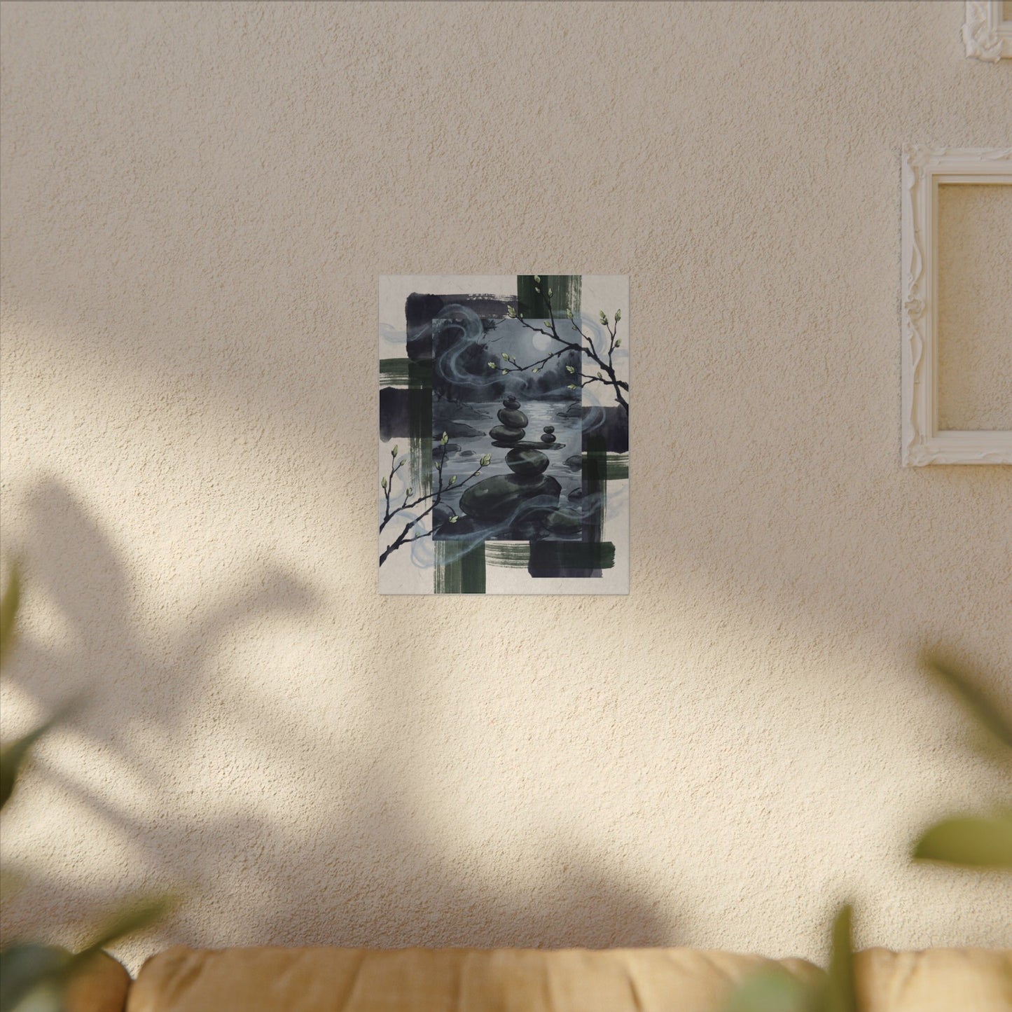 Moonlight River Stones Canvas Art - Zen Shibui