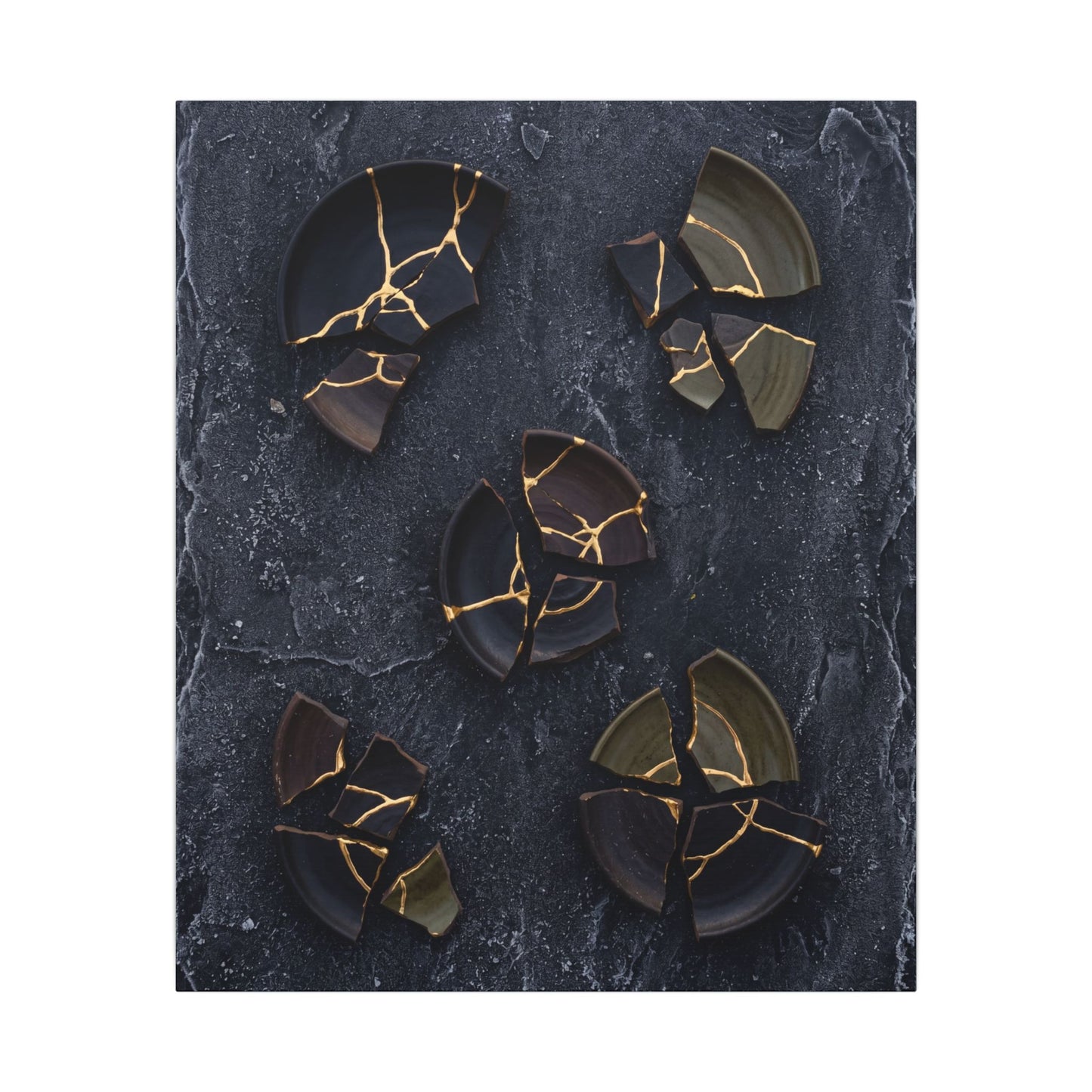 Broken Pottery Canvas Art | Winter Dark Japandi Shadow Zen Art