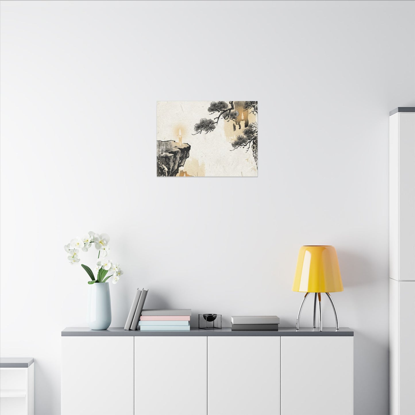 Japandi Pine Tree in Candlelight | Japanese Pattern Canvas Art