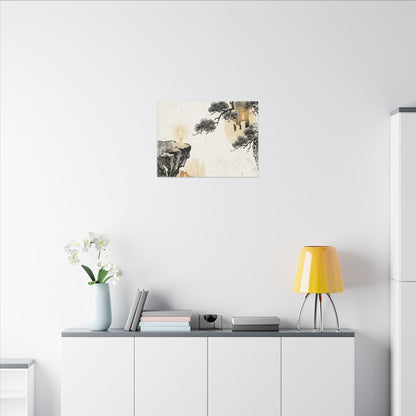 Japandi Pine Tree in Candlelight | Japanese Pattern Canvas Art