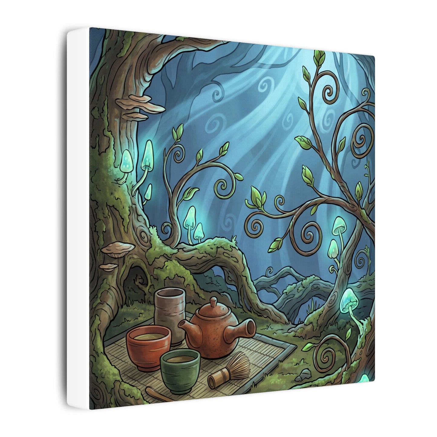 Spring Tea Ceremony Forest Whimsy Canvas Art | Cozy Decor