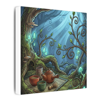 Spring Tea Ceremony Forest Whimsy Canvas Art | Cozy Decor