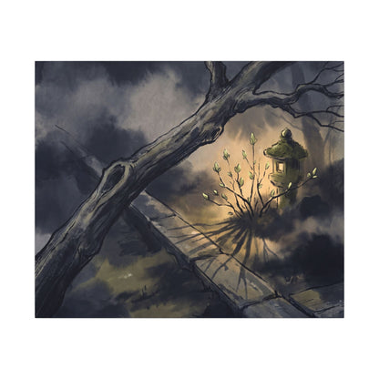 Dark Japandi Moonlit Garden in Golden Hour | Charcoal Ink Canvas Art