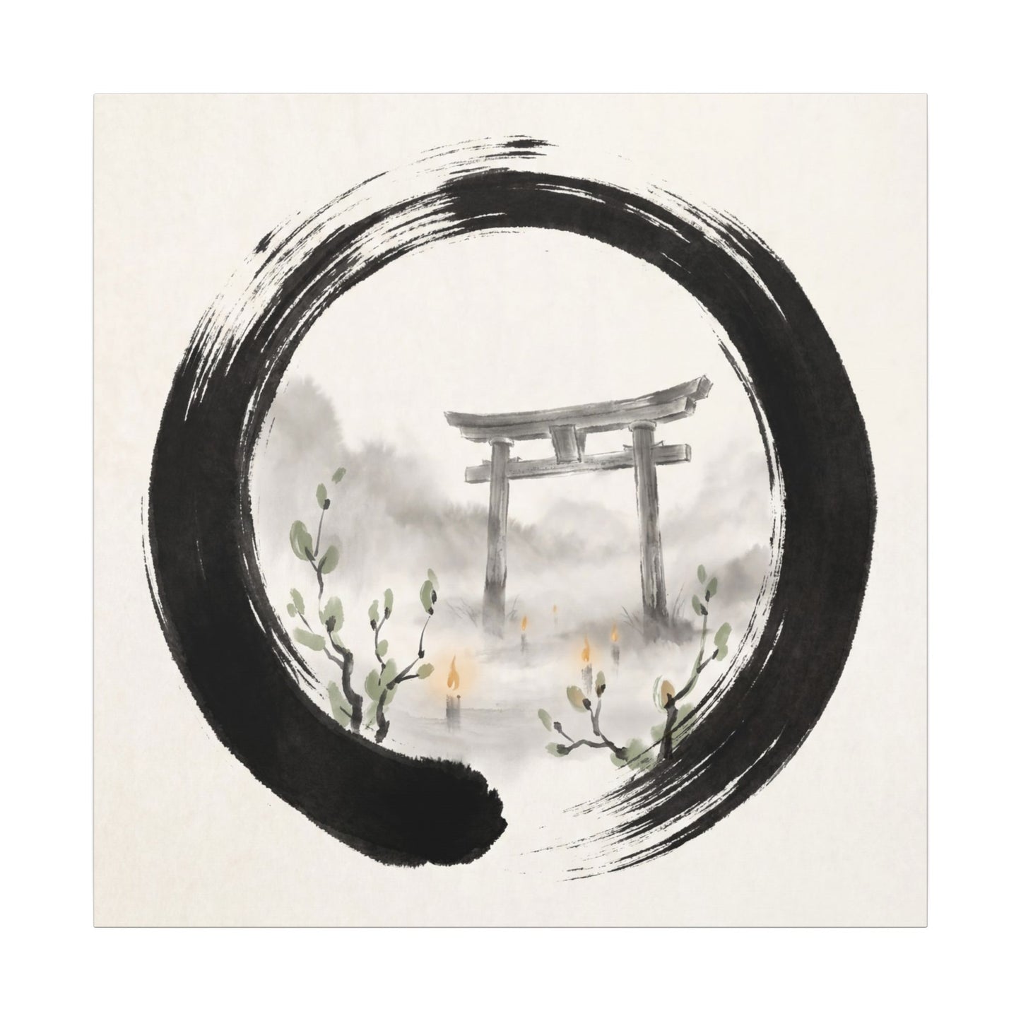 Spring Torii Gate Enso Canvas Art | Tranquil Decor