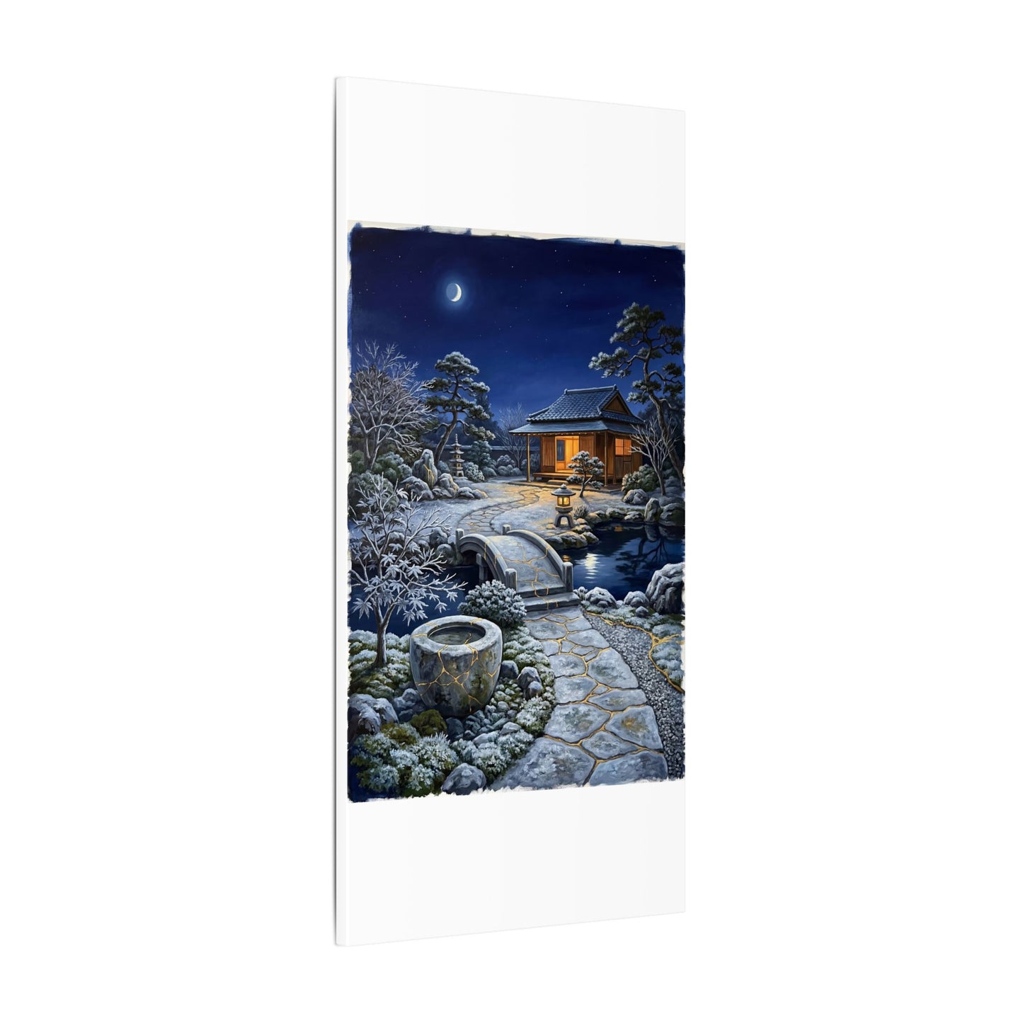 Moonlit Garden Winter Canvas Art | Kintsugi Artful Design