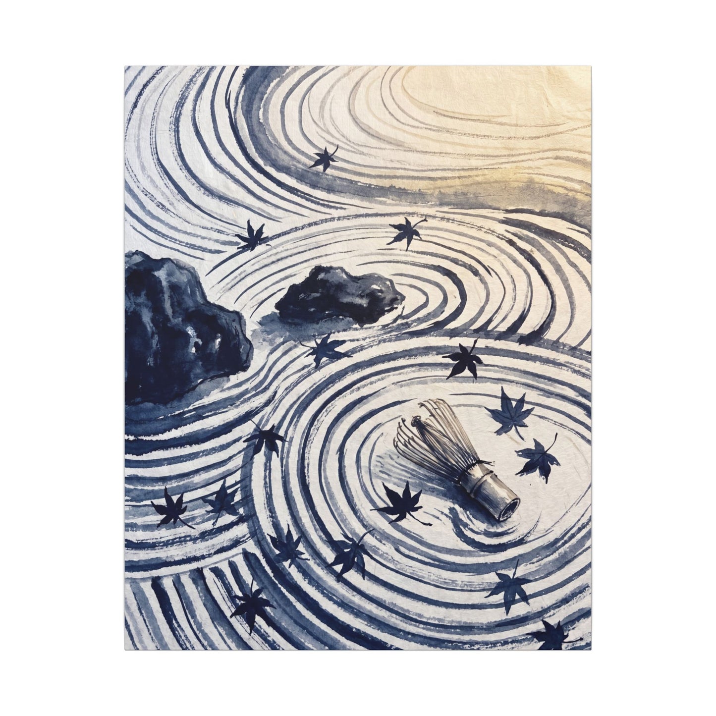 Zen Rock Garden in Golden Hour | Sumi E Canvas Art