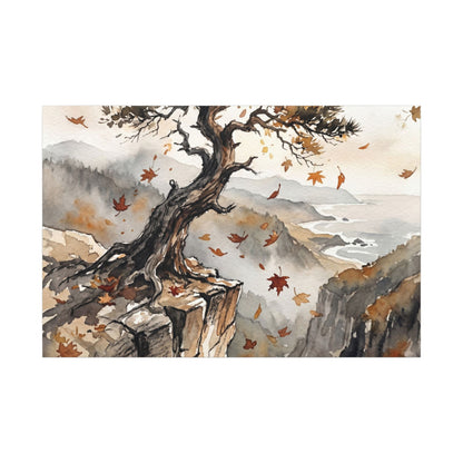Autumn Pine Tree Watercolor Canvas Art | Warm Decor