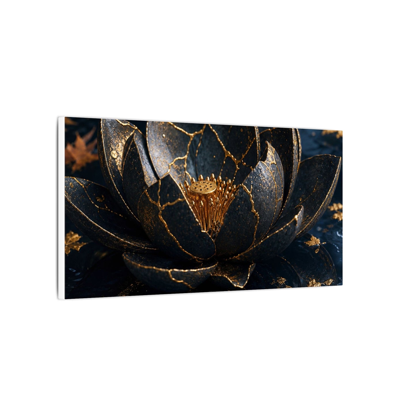 Moonlight Lotus Flower Canvas Art - Kintsugi Fukinsei