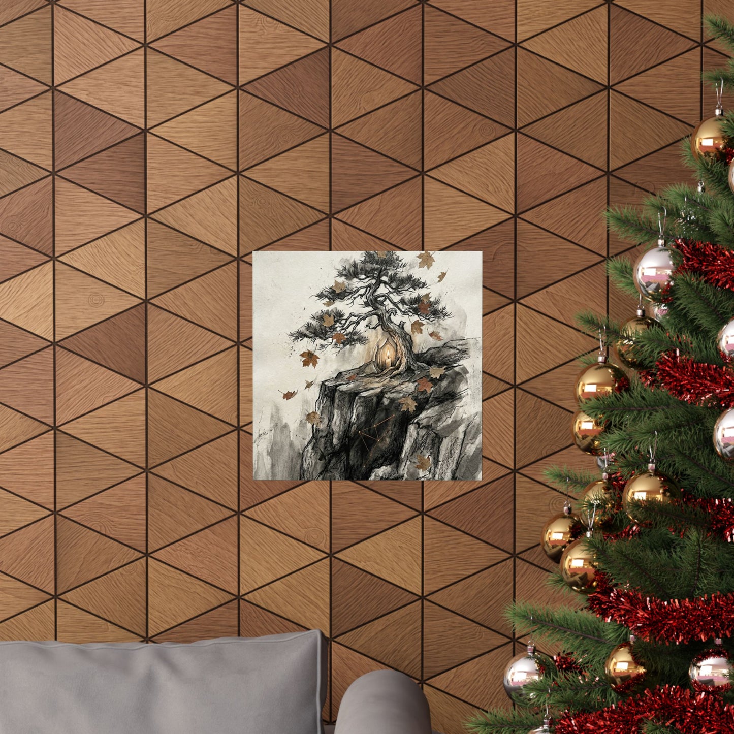 Pine Tree Autumn Wall Art Print | Japandi Elegant Design