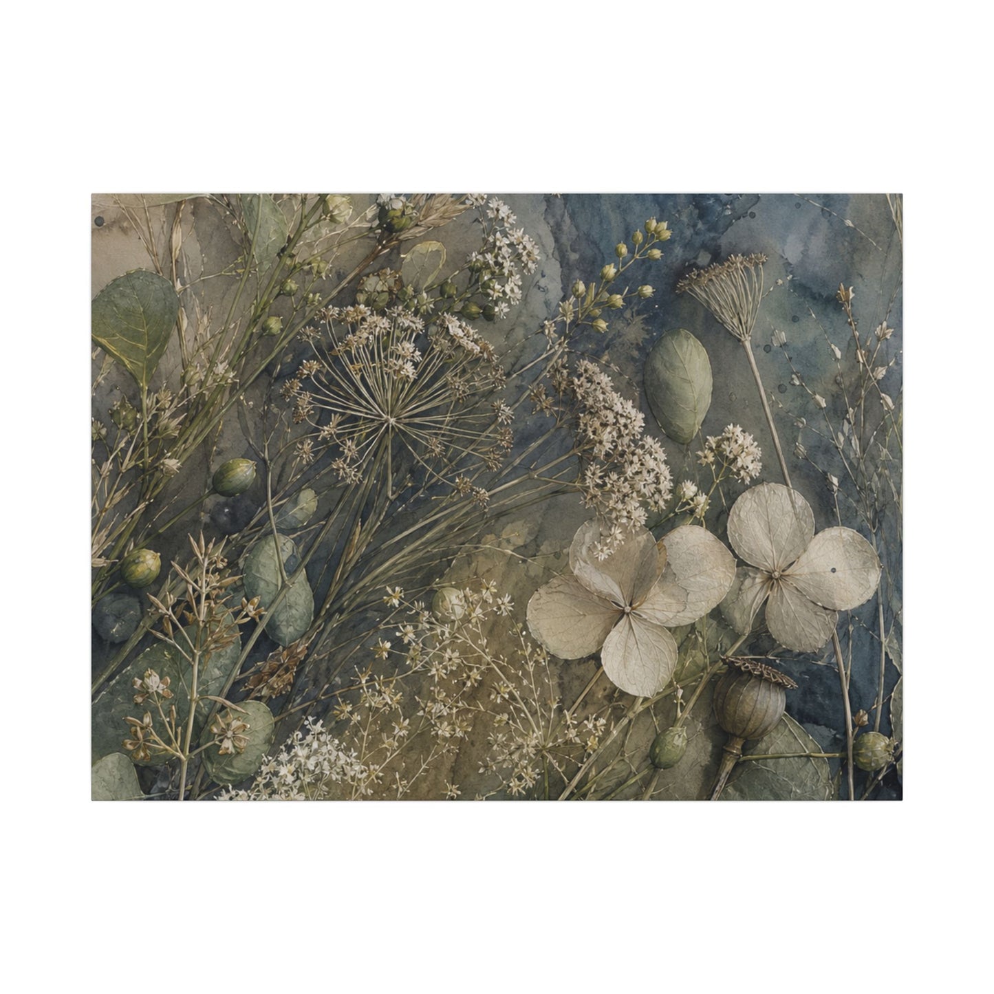 Japandi Dried Flowers in Moonlight | Watercolor Canvas Art