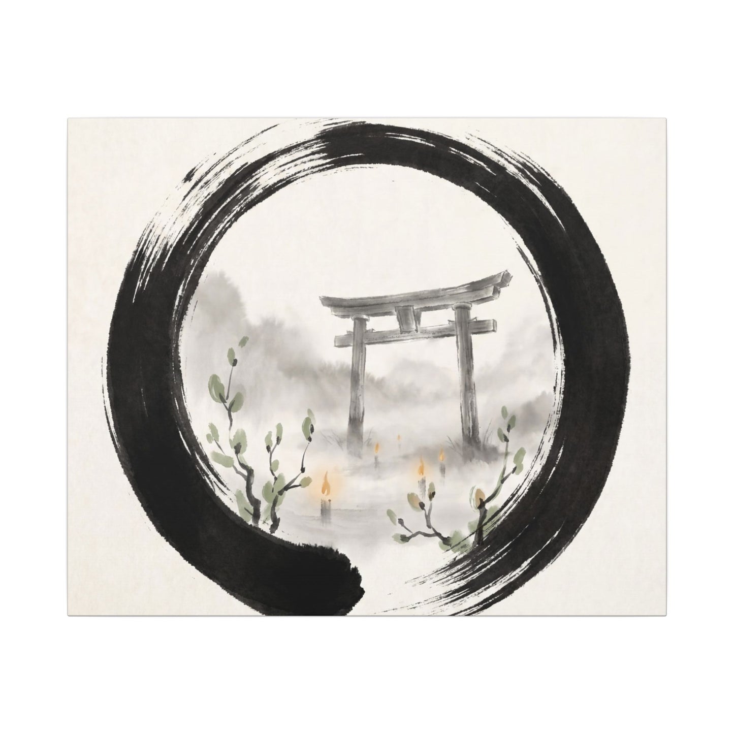 Spring Torii Gate Enso Canvas Art | Tranquil Decor