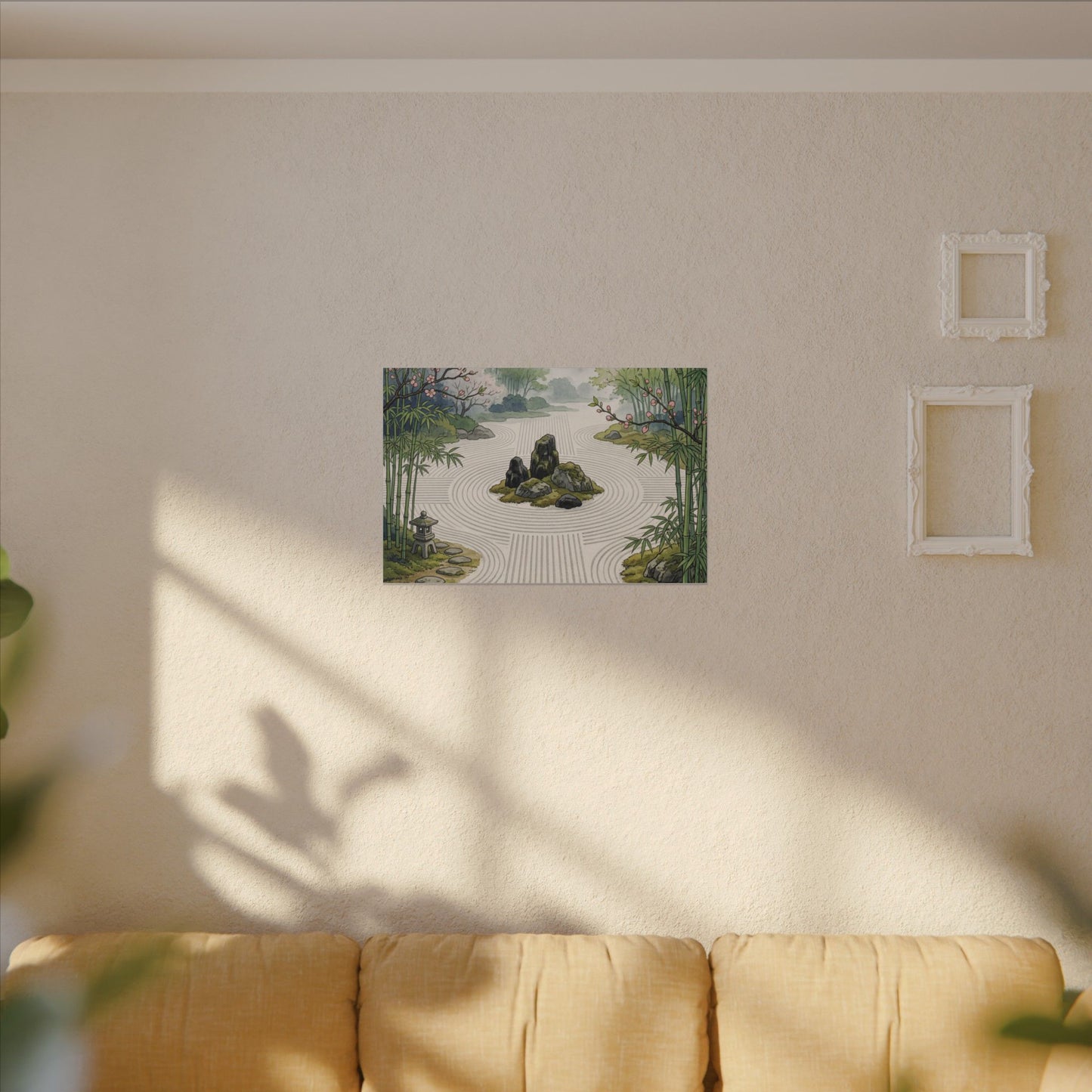 Tranquil Rock Garden Canvas Art - Ukiyo E Inspired Zen Art Print