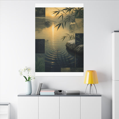 Zen Water Ripple in Golden Hour | Ukiyo E Inspired Canvas Art
