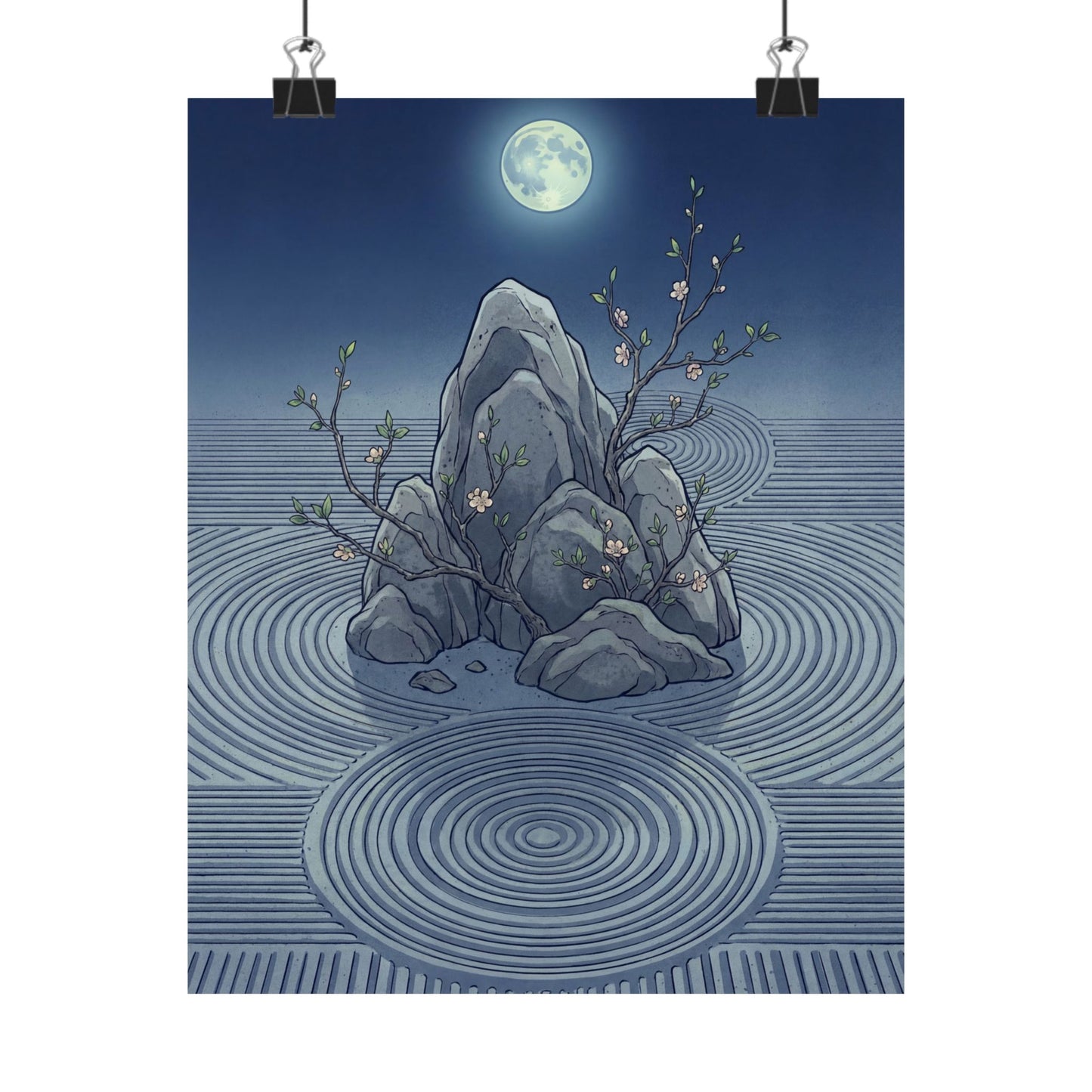 Kanso Rock Garden Wall Art Print - Zen Ukiyo E Inspired Art Print