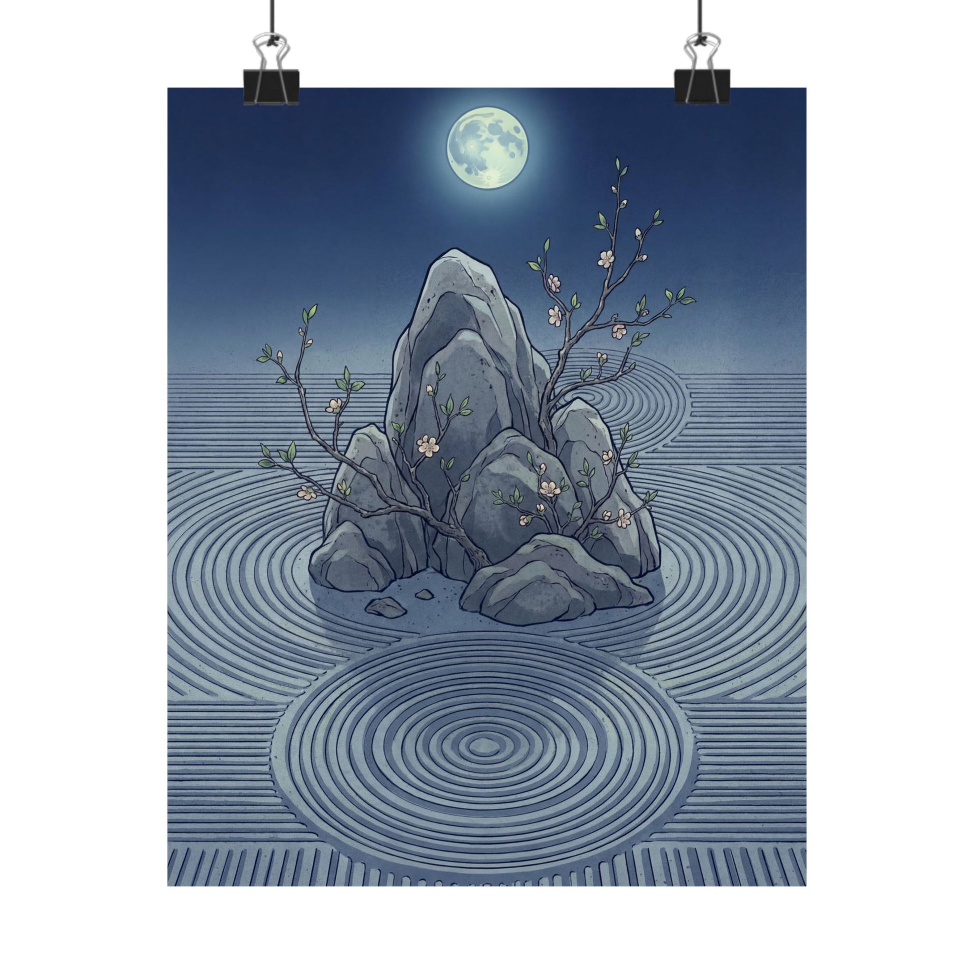 Kanso Rock Garden Wall Art Print - Zen Ukiyo E Inspired Art Print