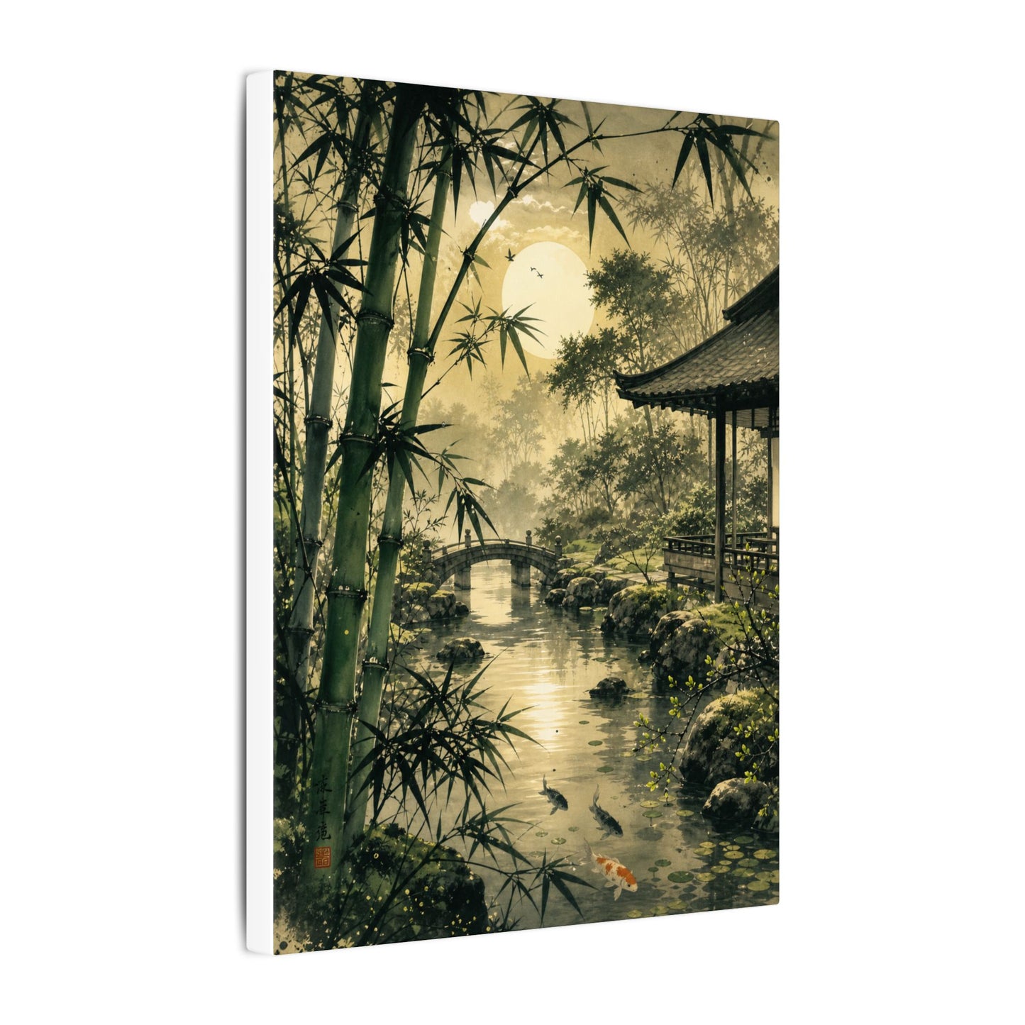 Moonlit Garden Sumi E Canvas Art | Calm Zen Art