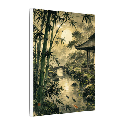 Moonlit Garden Sumi E Canvas Art | Calm Zen Art