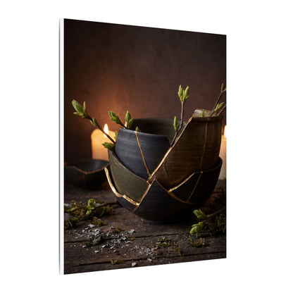 Broken Pottery Spring Canvas Art | Dark Japandi Luxurious Design
