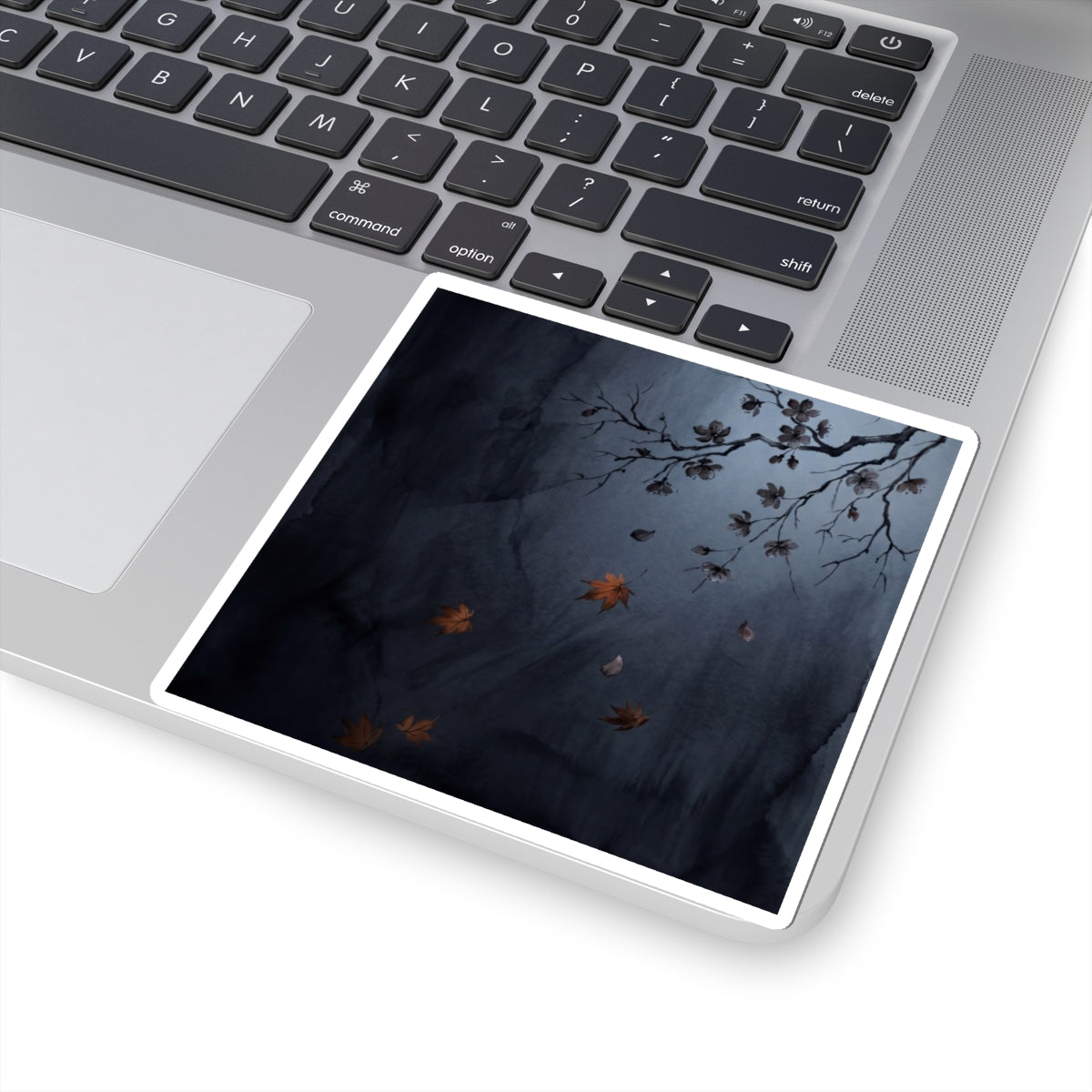 Cherry Blossom Charcoal Ink Sticker | Moody Dark Japandi Art