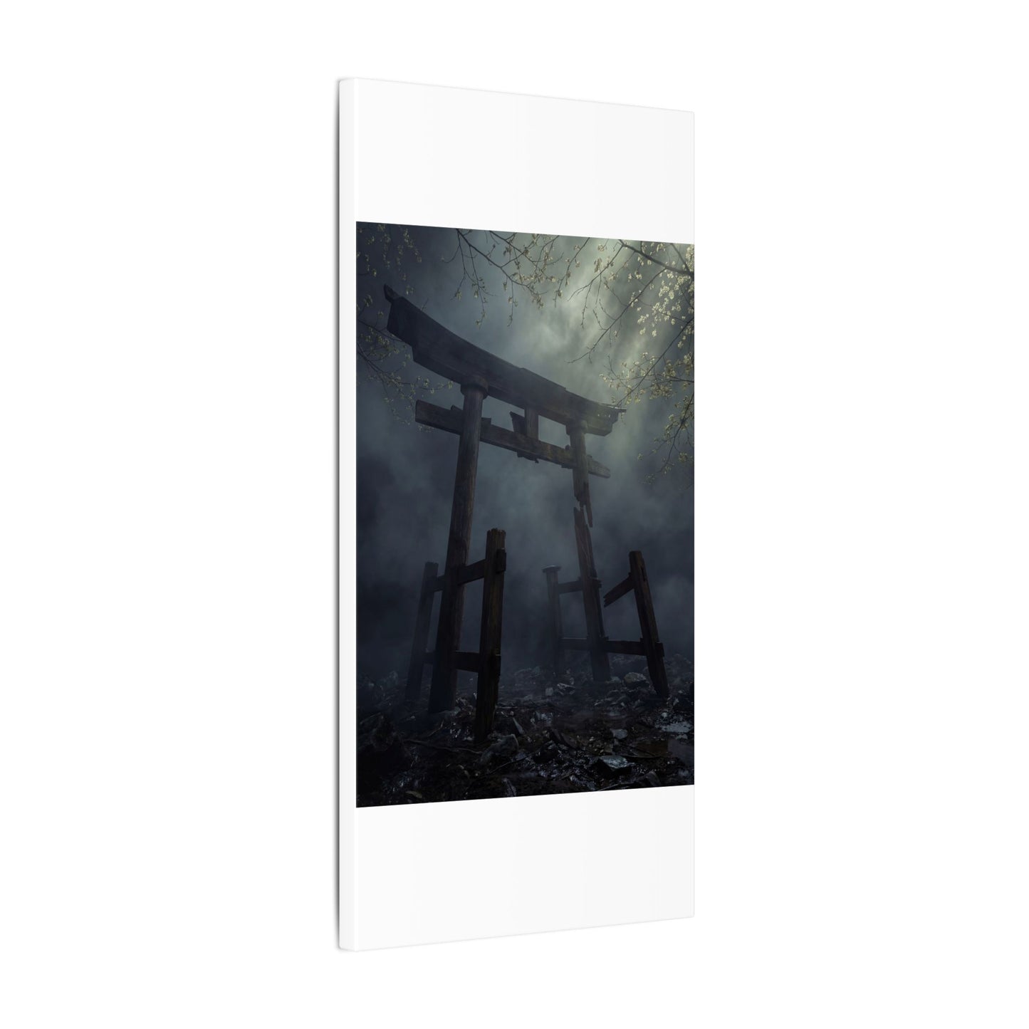 Dark Japandi Torii Gate in Dappled | Moody Minimal Canvas Art