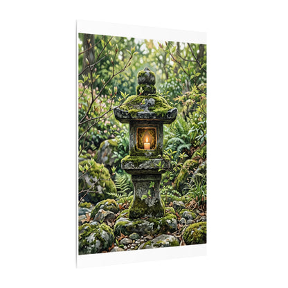 Neutral Stone Lantern Canvas Art - Japanese Pattern Japandi
