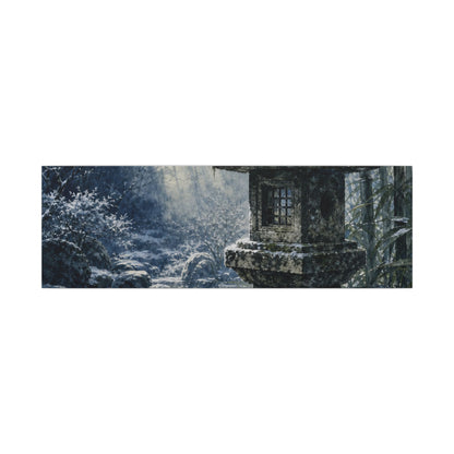 Zen Stone Lantern in Dappled | Sumi E Canvas Art