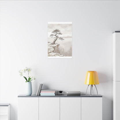 Neutral Pine Tree Canvas Art - Minimal Line Japandi