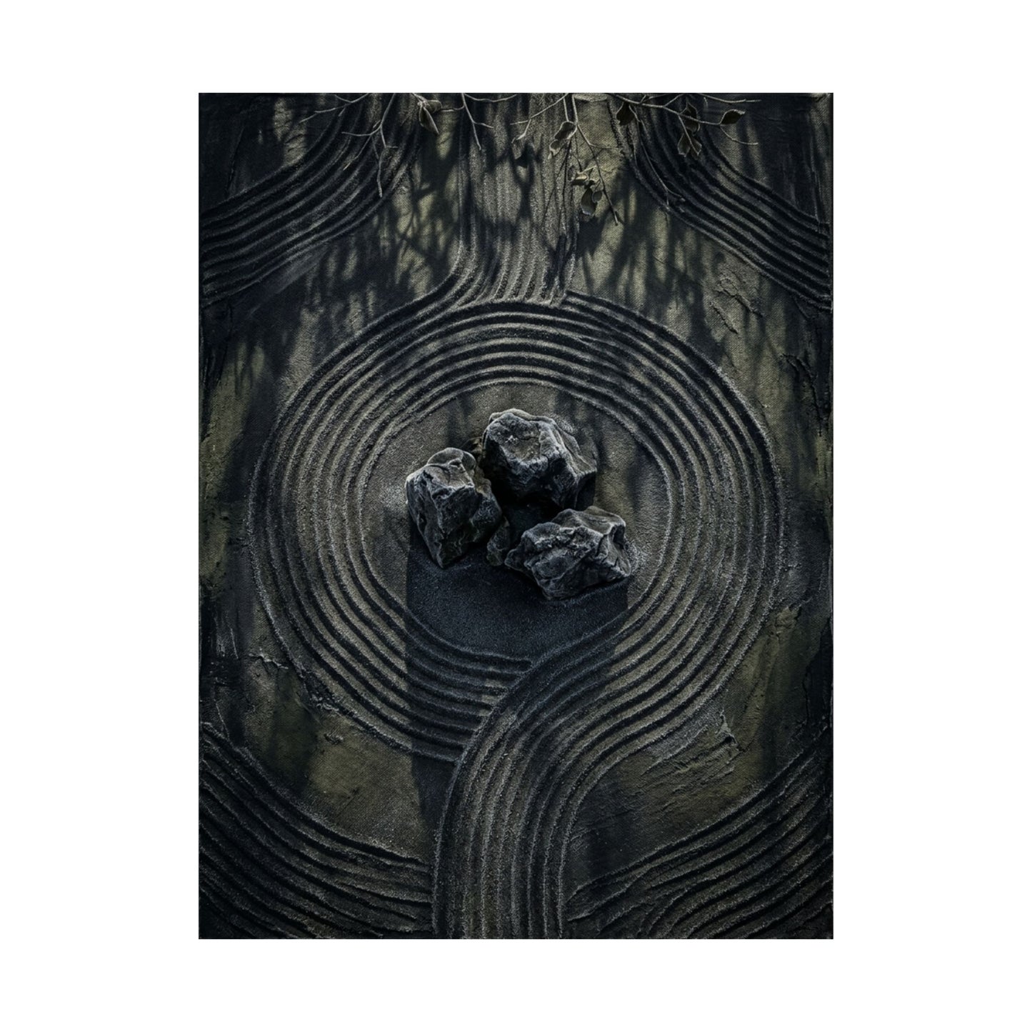 Winter Rock Garden Dark Texture Wall Art Print | Atmospheric Decor