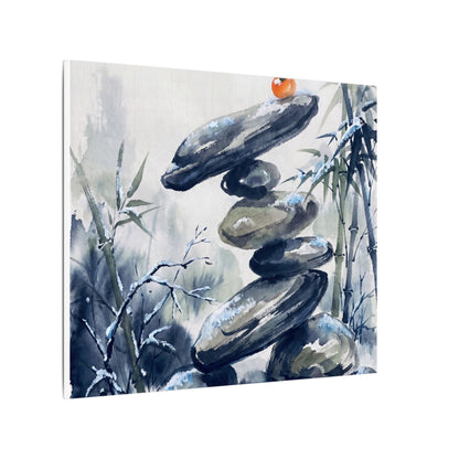 Zen River Stones in Moonlight | Sumi E Canvas Art