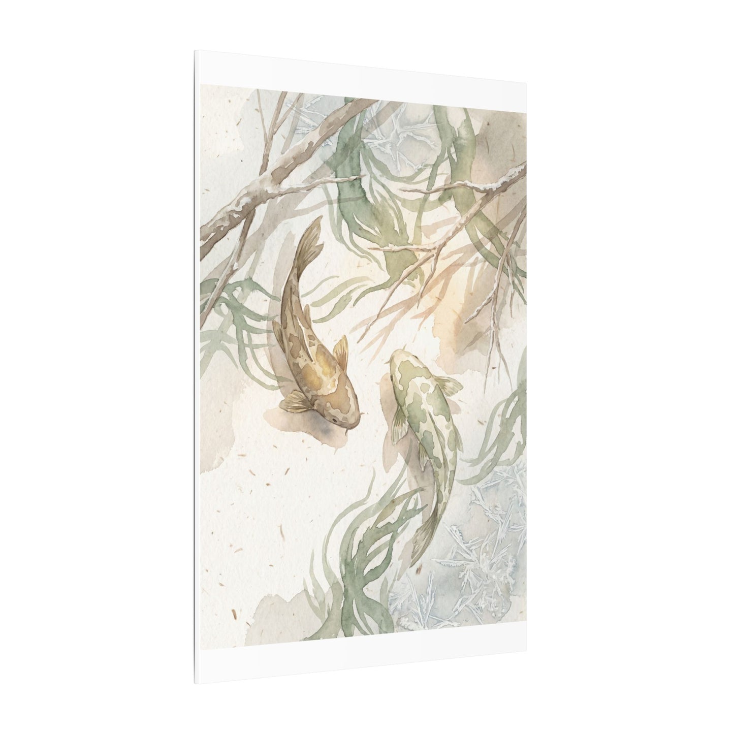 Koi Pond Canvas Art | Winter Japandi Watercolor Art