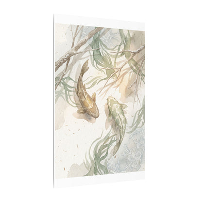 Koi Pond Canvas Art | Winter Japandi Watercolor Art