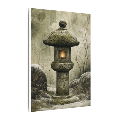 Stone Lantern Winter Canvas Art | Japandi Neutral Design