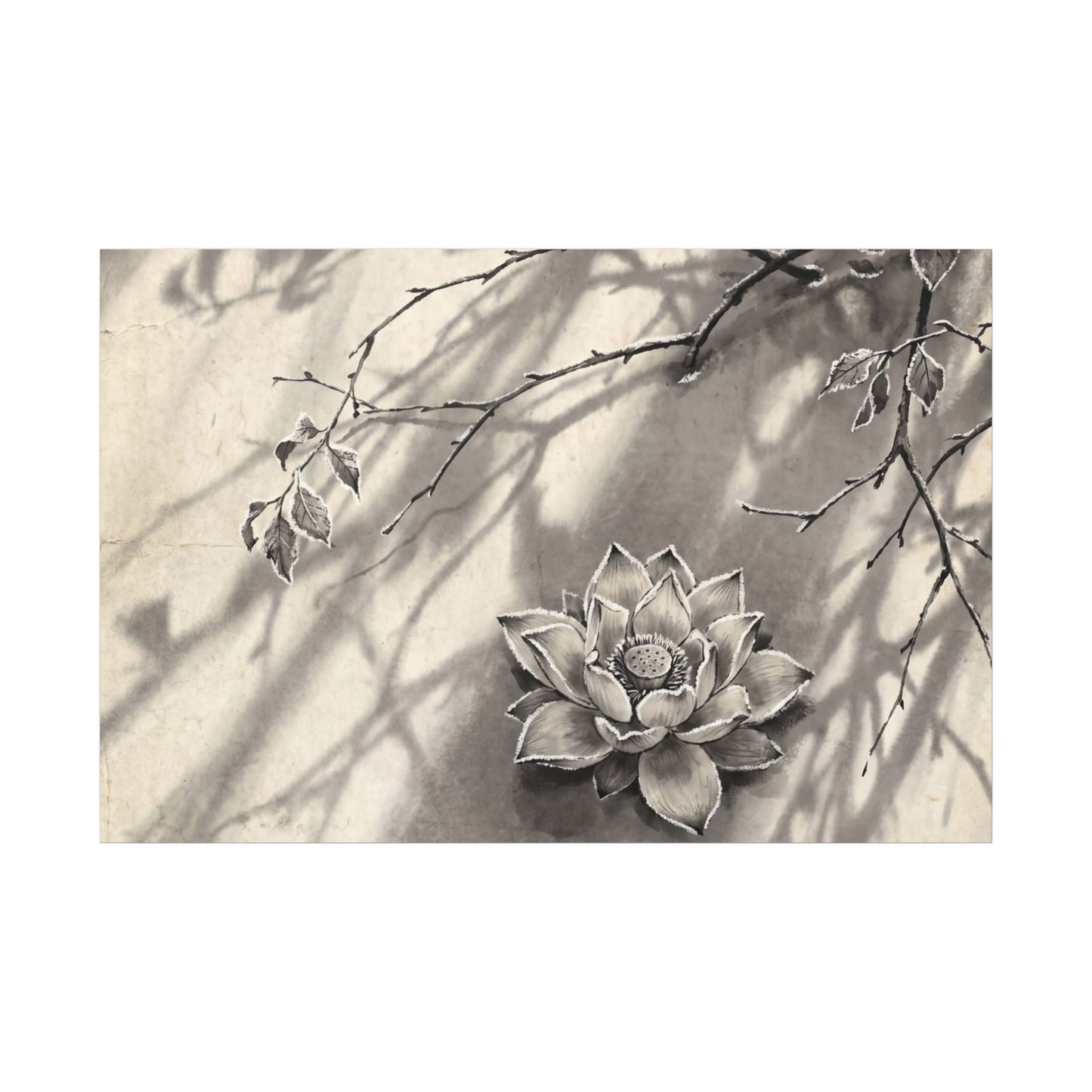 Winter Lotus Flower Sumi E Canvas Art | Contemplative Decor
