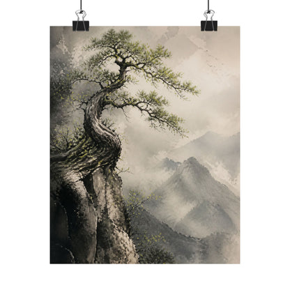 Japandi Pine Tree in Dappled | Watercolor Wall Art Print