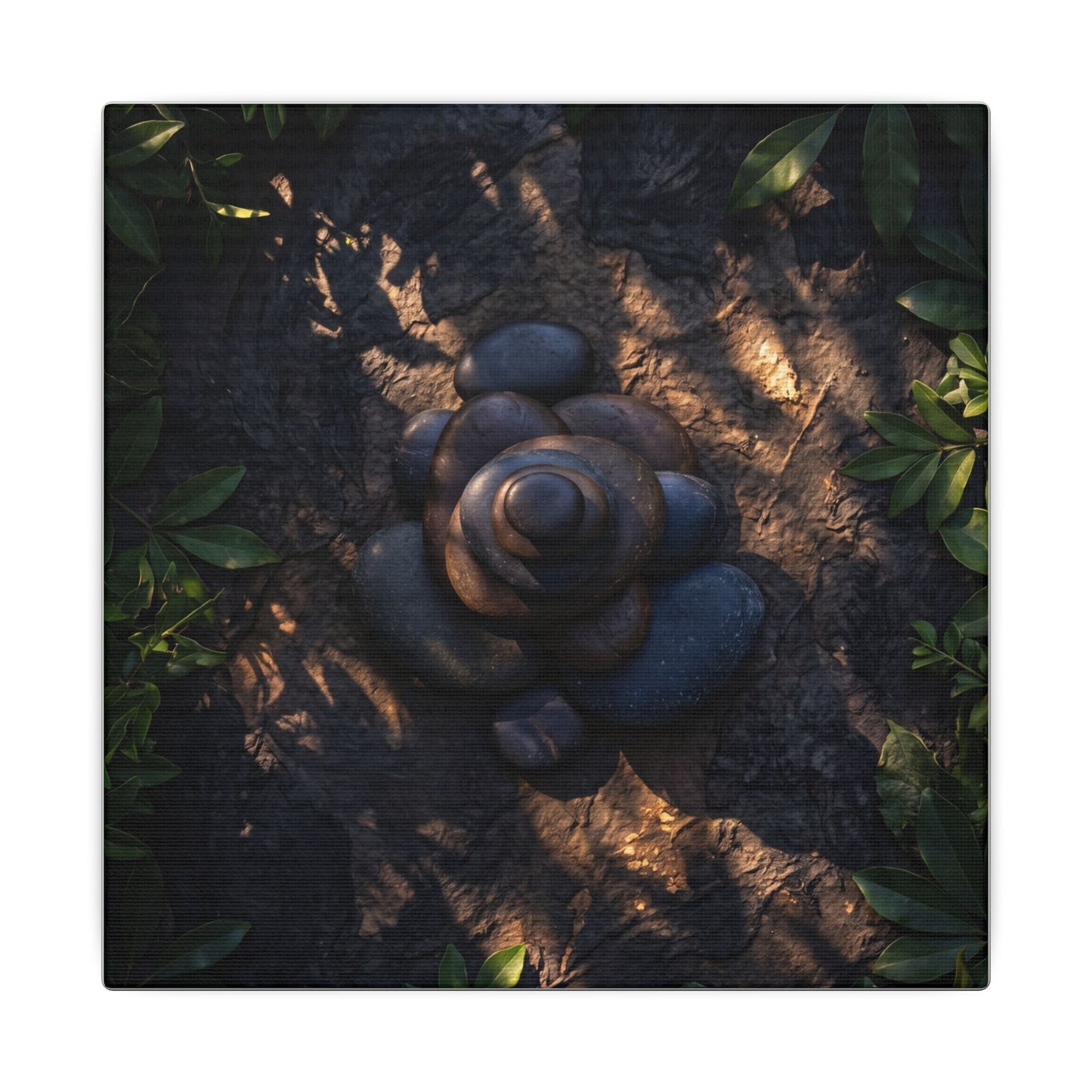 Ma River Stones Canvas Art - Dark Japandi Dark Texture