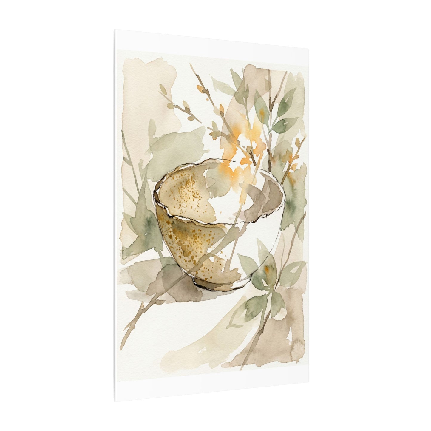 Spring Ceramic Bowl Watercolor Canvas Art | Neutral Decor