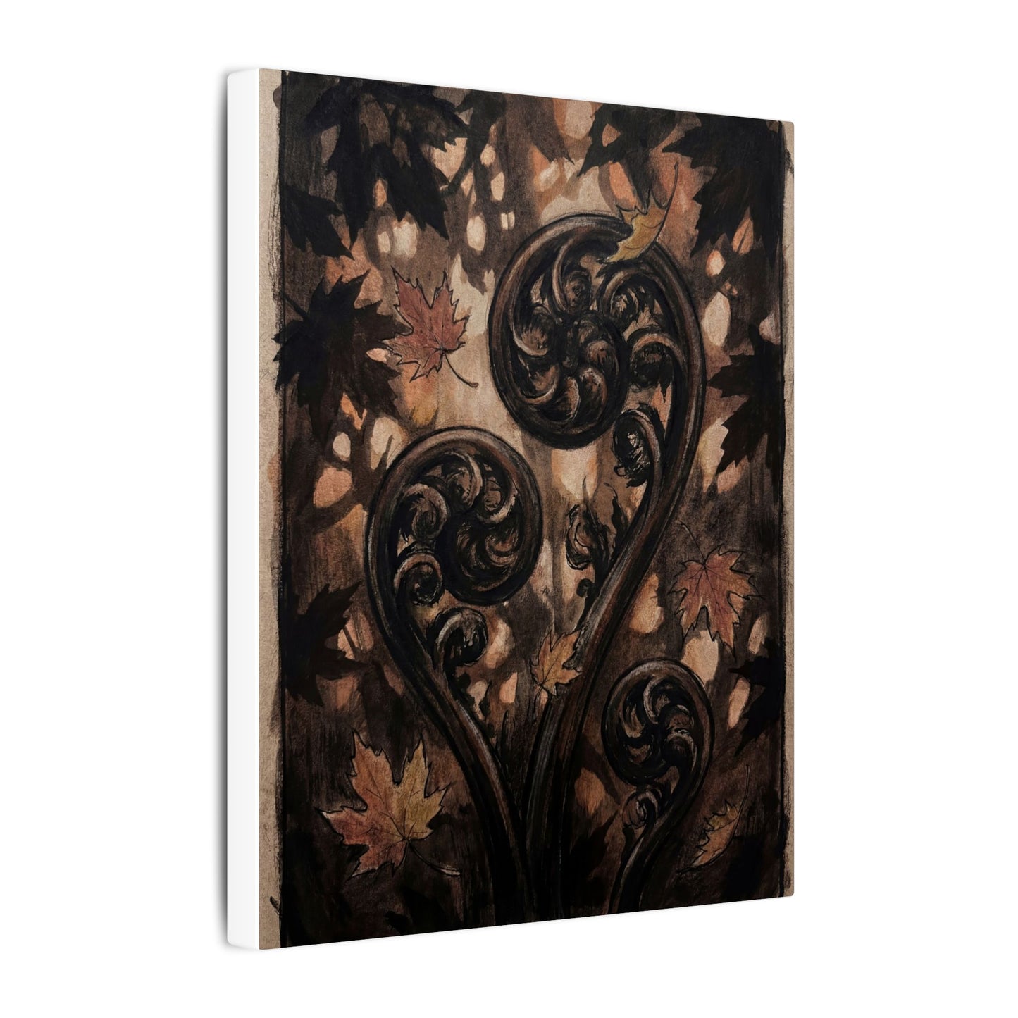 Mono No Aware Fern Unfurling Canvas Art - Dark Japandi Charcoal Ink