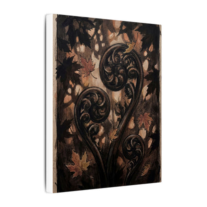 Mono No Aware Fern Unfurling Canvas Art - Dark Japandi Charcoal Ink