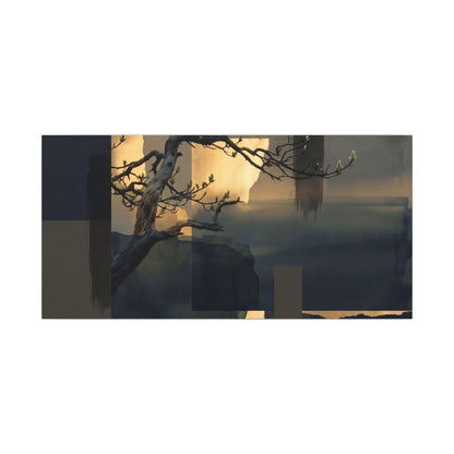 Golden Hour Pine Tree Canvas Art - Dark Japandi Kanso