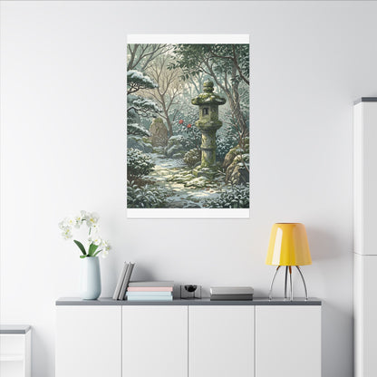 Stone Lantern Winter Canvas Art | Japandi Warm Design