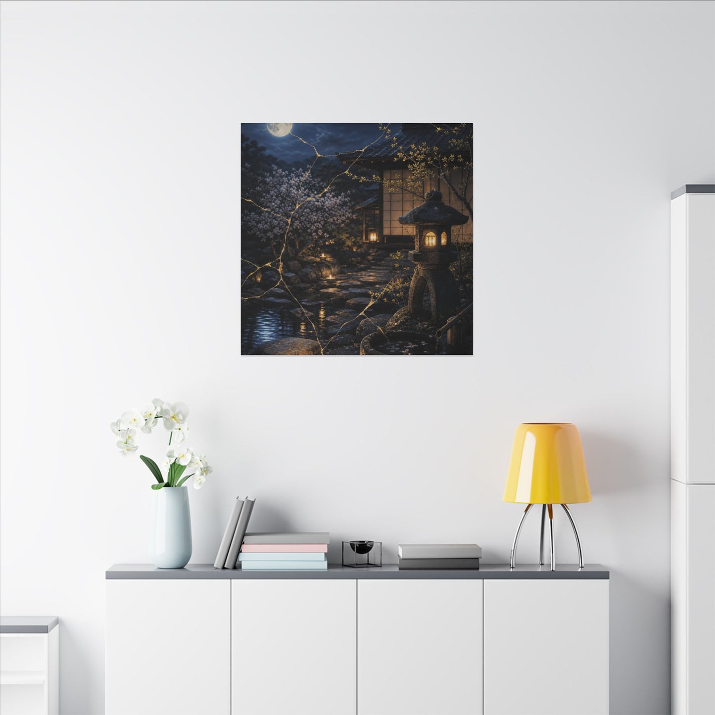 Seijaku Moonlit Garden Canvas Art - Kintsugi Gold Vein