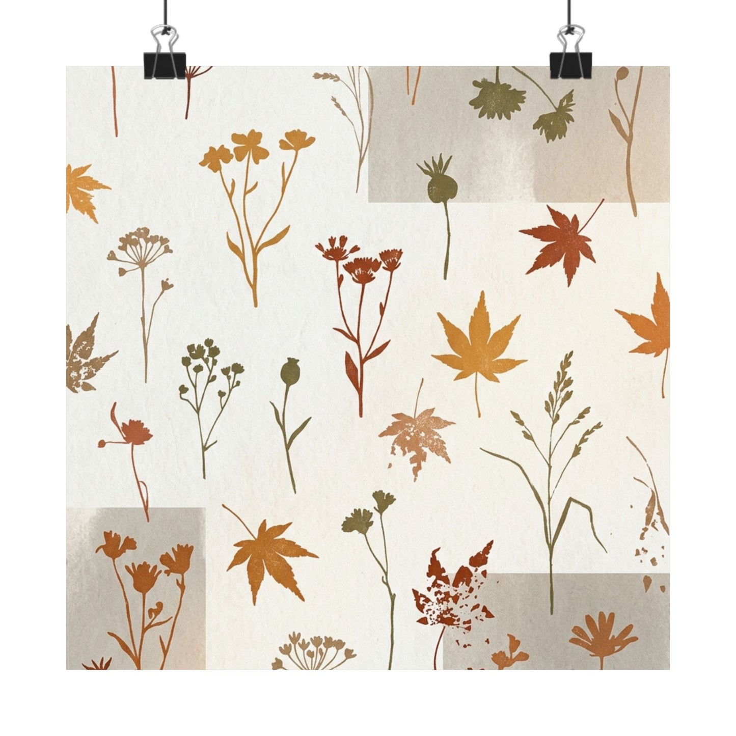 Warm Dried Flowers Wall Art Print - Japanese Pattern Japandi