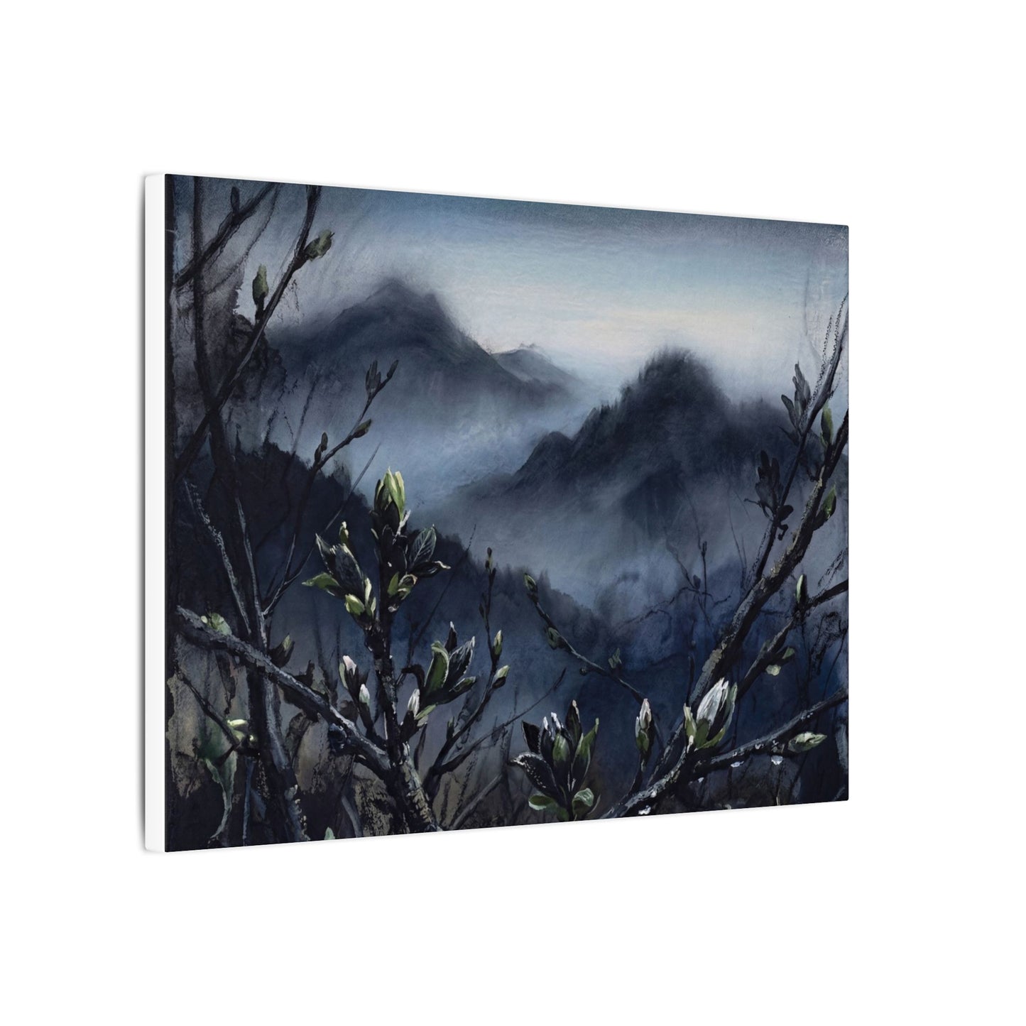 Mountain Mist Spring Canvas Art | Dark Japandi Atmospheric Design