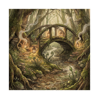 Spring Wooden Bridge Forest Whimsy Wall Art Print | Rustic Decor