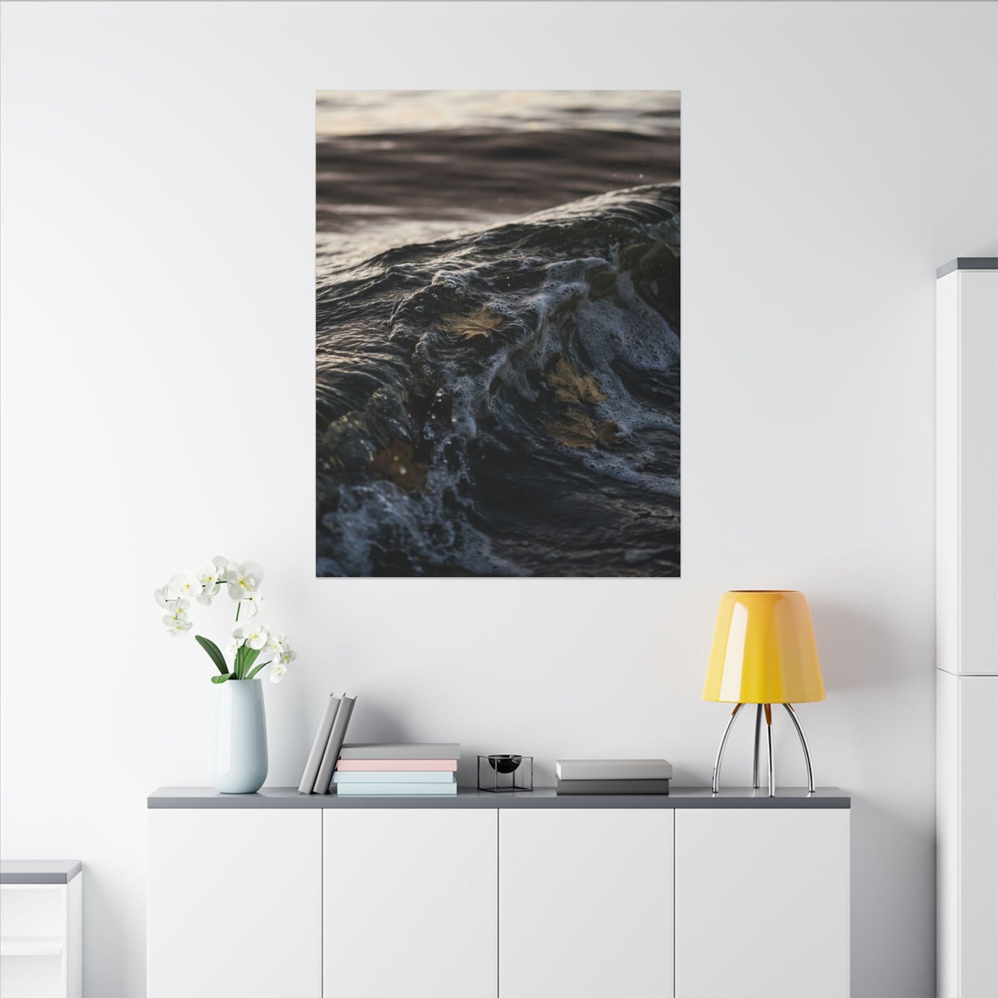 Dark Japandi Ocean Wave in Dawn | Moody Minimal Canvas Art
