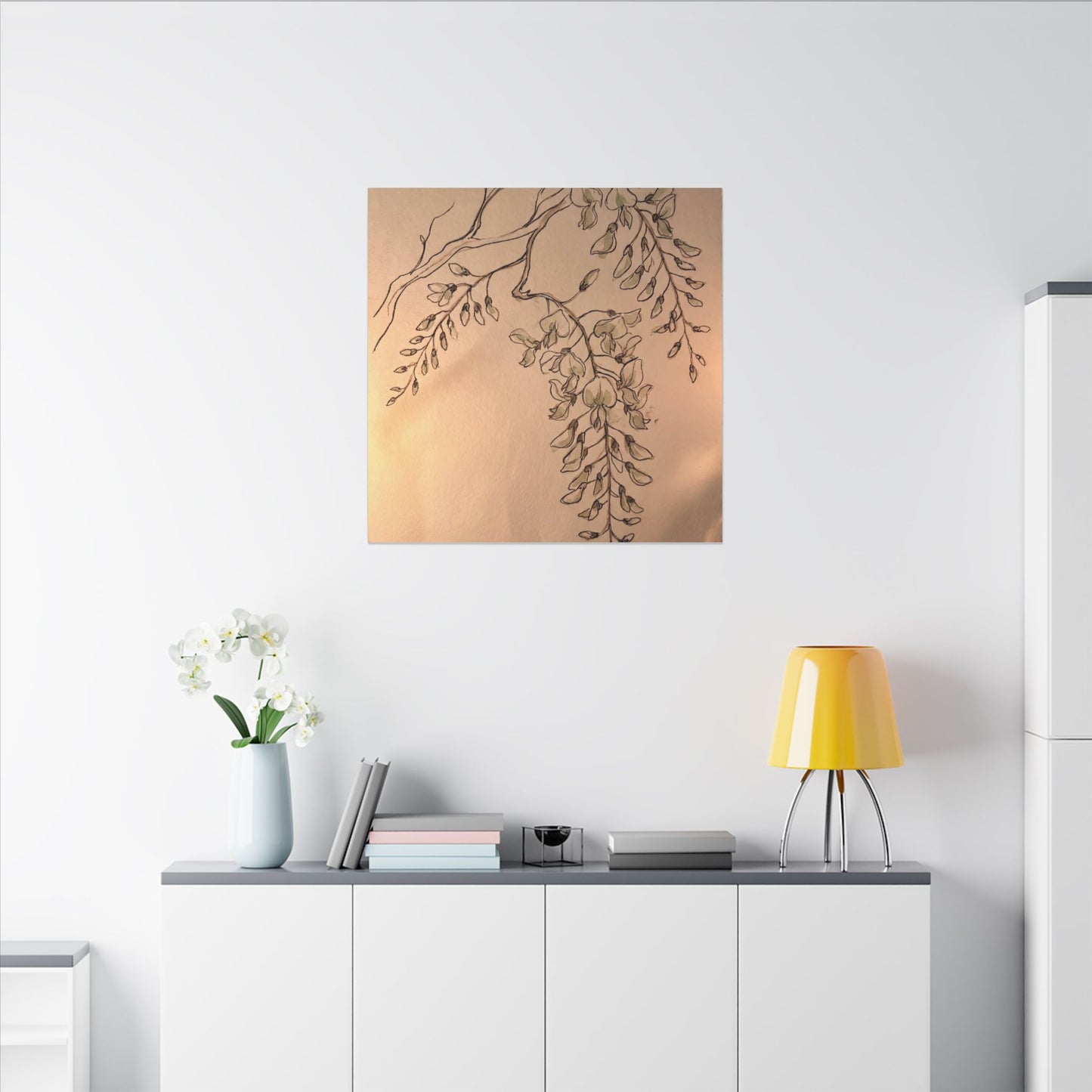Japandi Wisteria in Candlelight | Minimal Line Canvas Art