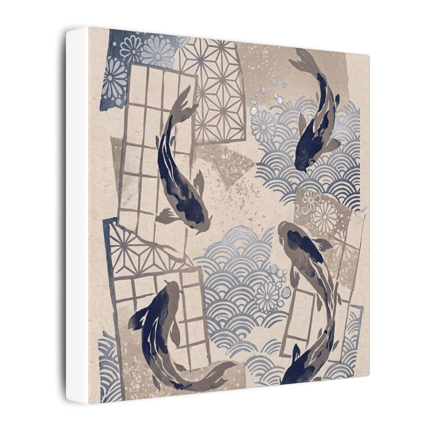 Earthy Koi Pond Canvas Art - Japanese Pattern Japandi