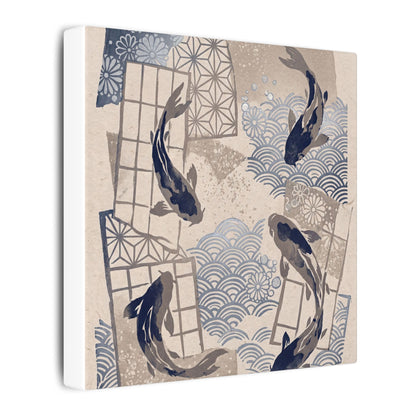 Earthy Koi Pond Canvas Art - Japanese Pattern Japandi