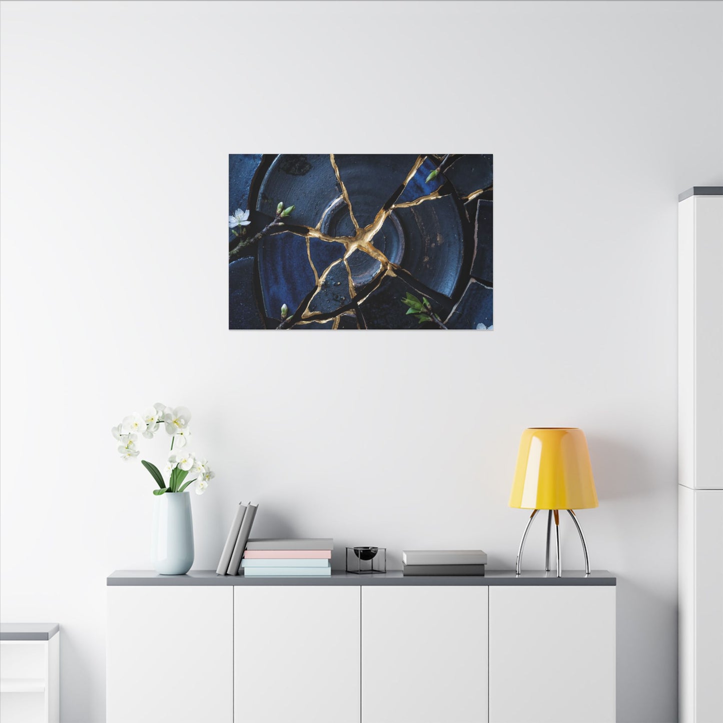 Moonlight Broken Pottery Canvas Art - Kintsugi Fukinsei