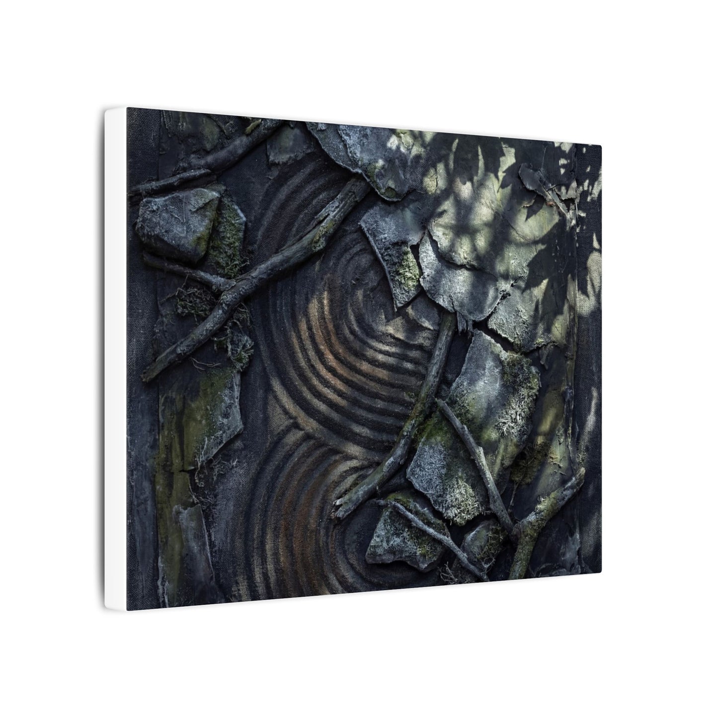 Rock Garden Canvas Art | Winter Dark Japandi Dark Texture Art